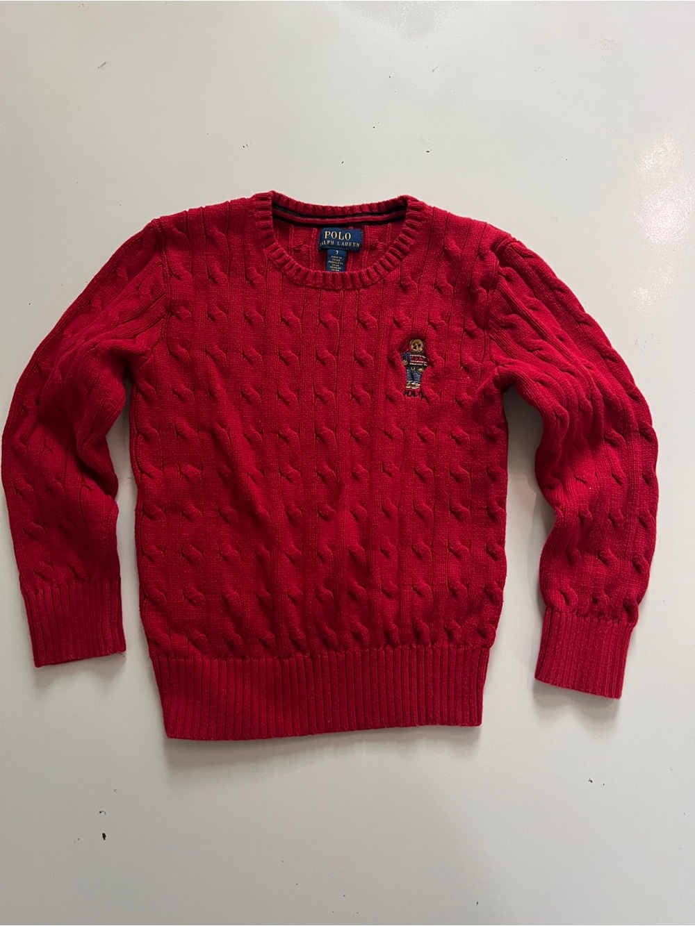 Polo by Ralph Lauren Red Cable-Knit Crewneck Sweater kids